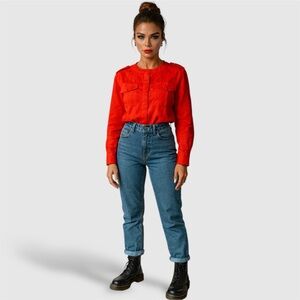 Vintage Joan Harper Oversized Red Pullover Top Boxy Relaxed Fit S/M